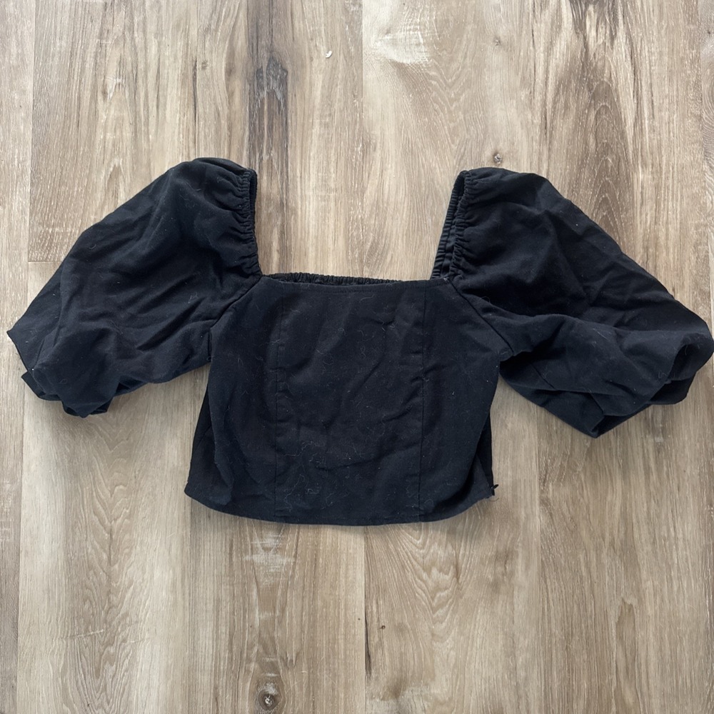 francescas mi ami top Puff Sleeve ‎ Crop Square Neck Black Size Small